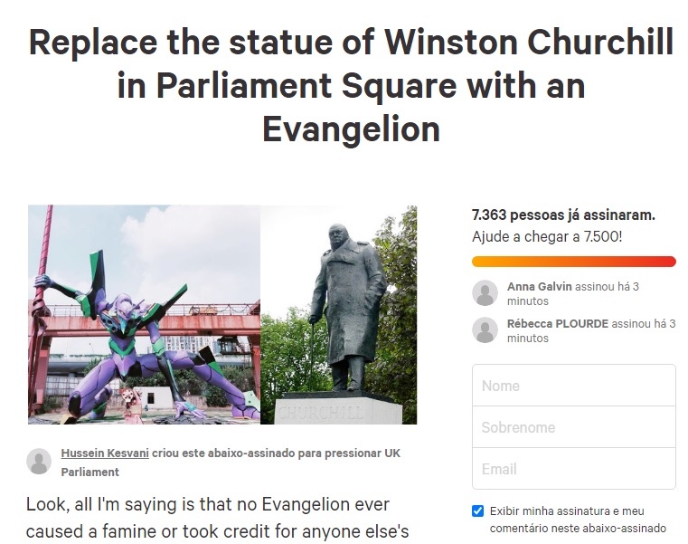 Petição quer Substituir Estátua de Winston Churchill por uma de EVA