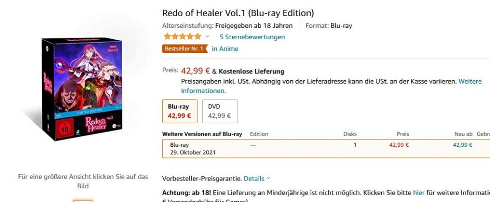 Blu-ray de Redo of Healer esgota na Alemanha após ban do anime 1