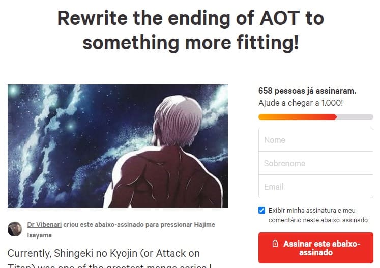 Aberta petição para mudar final de Shingeki