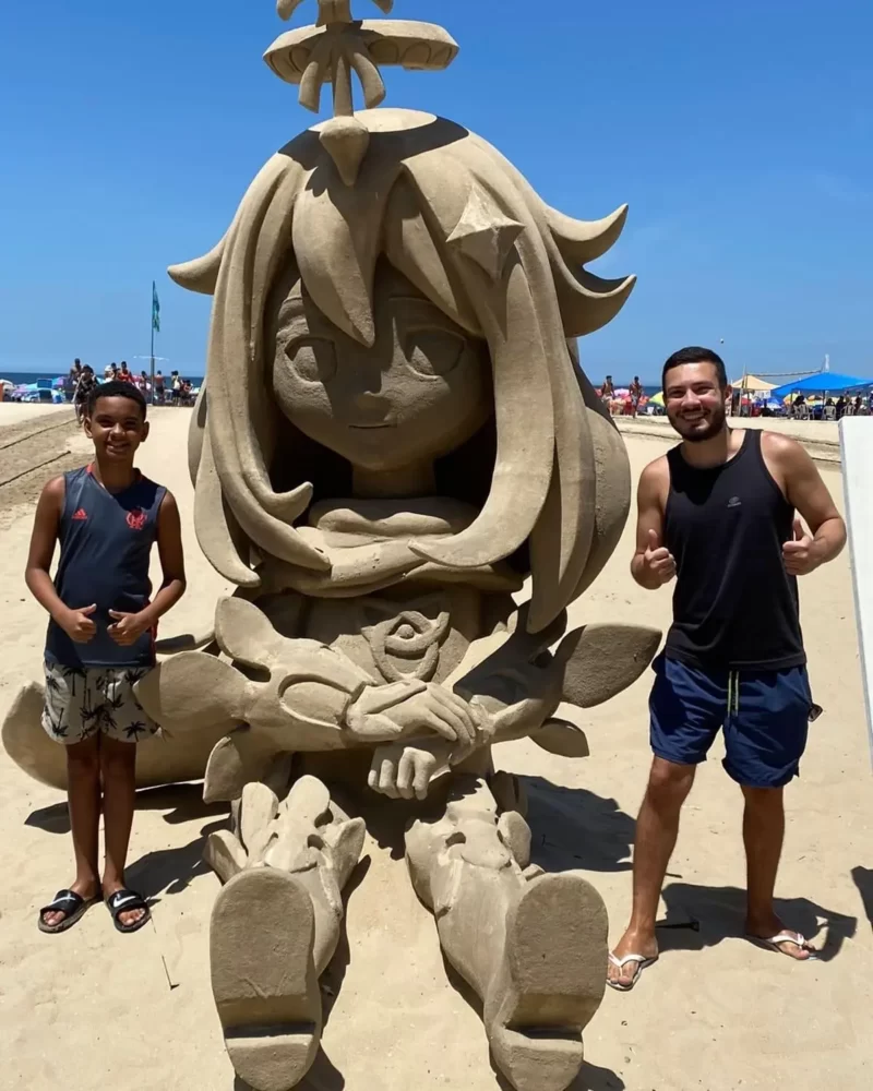 Estátua de Areia da Paimon no Brasil Impressiona fãs de Genshin Impact