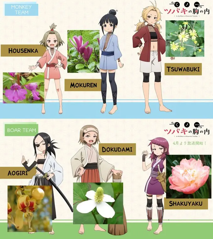 Nome das Garotas de Kunoichi Tsubaki vieram de Flores