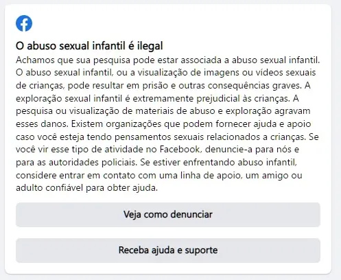 Facebook Exibe Aviso sobre Abuso Infantil ao pesquisar sobre Loli 1