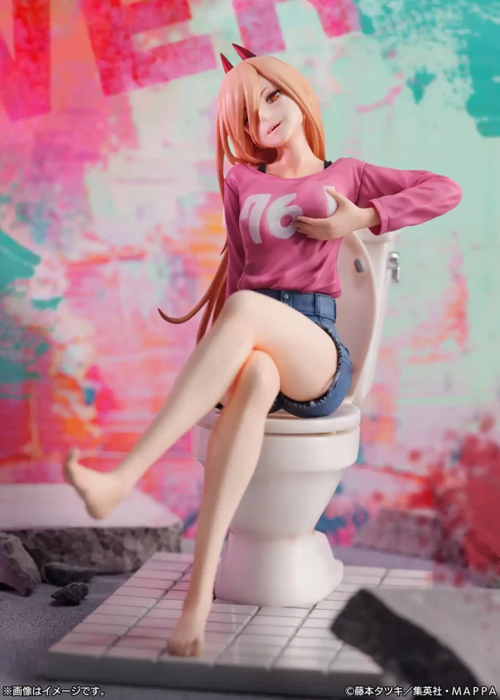 Power figure sitting on the toilet