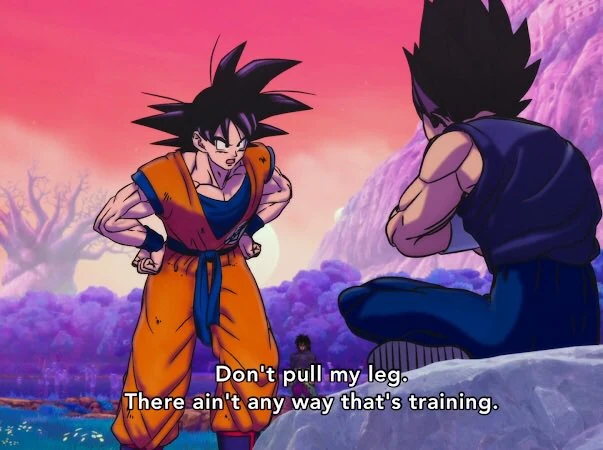 Unlike the movie, Goku recognizes meditation as training in the Dragon Ball Super manga
