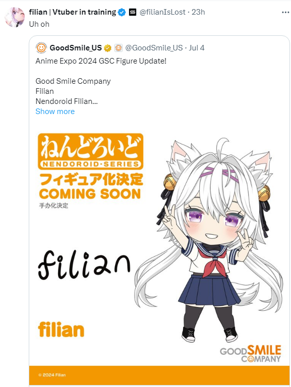 Vtuber Filian Enfrenta Polêmica Após Anúncio de Nendoroid