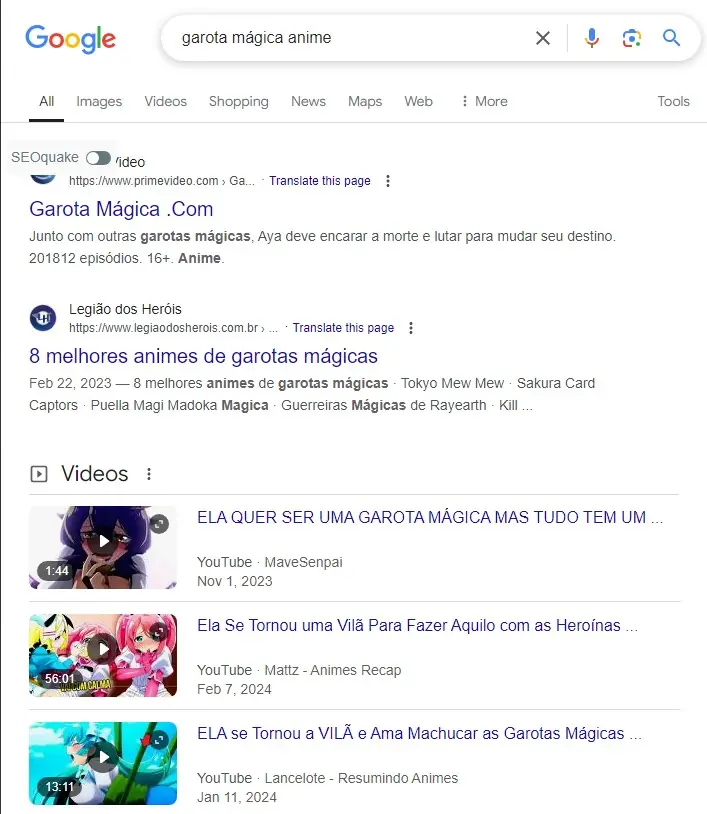 Searching for Mahou Shoujo shows Gushing over Magical Girls on Google