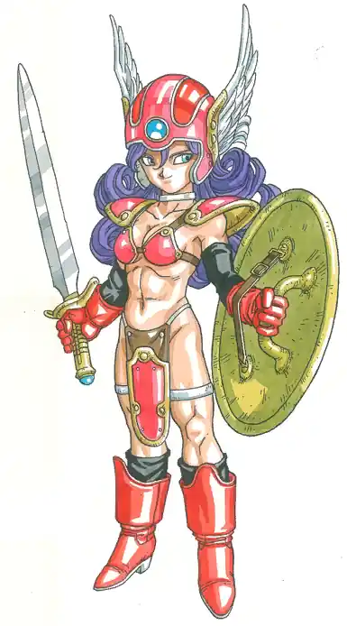 Personagem guerreira em sua vestimenta original em Dragon Quest 3