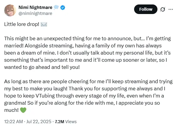 VTuber Nimi Nightmare Shocks Fans With Marriage Announcement VTuber Nimi Nightmare Shocks Fans With Marriage Announcement