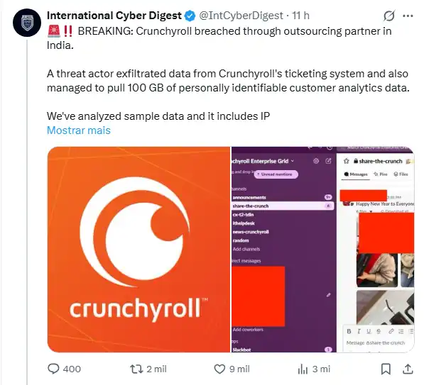 Vazamento de dados da crunchyroll
