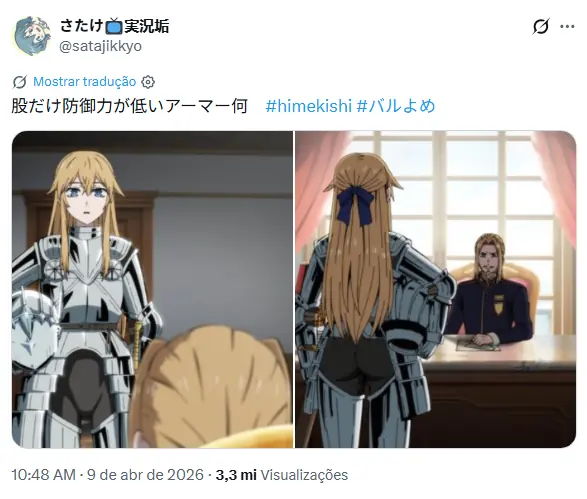 Heroína Exposta em Armadura no Anime Himekishi wa Barbaroi no Yome Causa Discussão