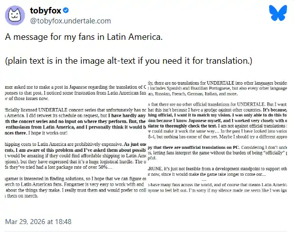 Toby Fox explica falta de Traduções de Undertale em Outros Idiomas