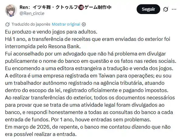 Banco Bloqueia Dinheiro de Game Adulto Japonês