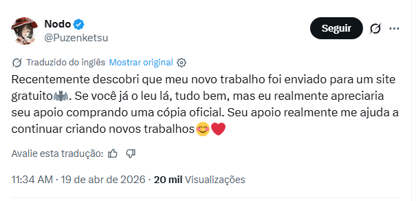 Artista Adulto Lamenta que seu Mangá foi parar em Sites Free apenas 3 dias após Lançamento