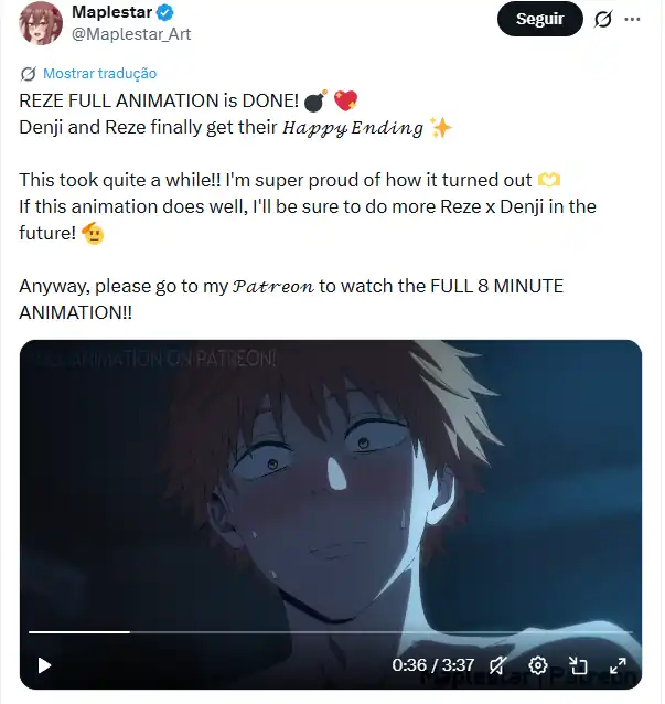 Animação Adulta entre Reze e Denji por Maplestar Alcance 6 Milhões de Visualizações Animação Adulta entre Reze e Denji por Maplestar Alcance 6 Milhões de Visualizações