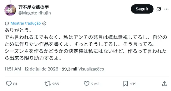 Autor de Mushoku Tensei Ignora Críticas e Afirma que Escreve para Ele Autor de Mushoku Tensei Ignora Críticas e Afirma que Escreve para Ele