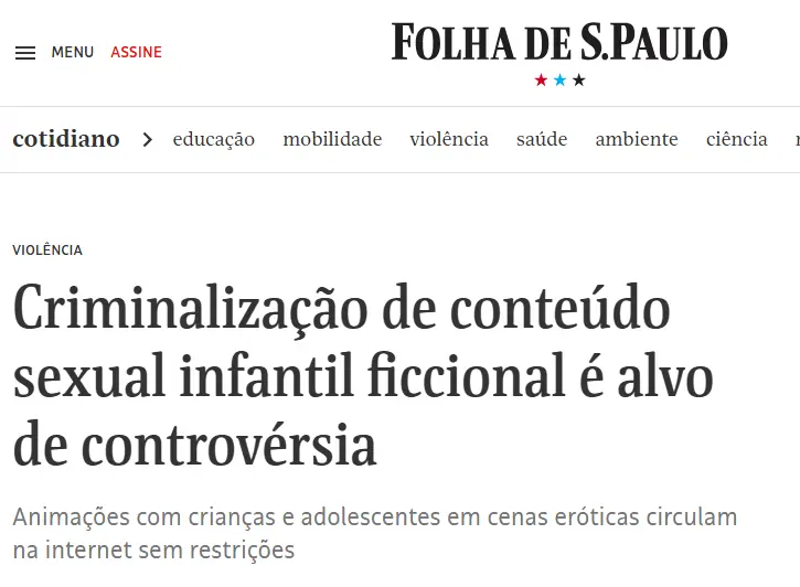 Em Setembro de 2025 a Folha Mencionou Lolis ao falar sobre o Eca Em Setembro de 2025 a Folha Mencionou Lolis ao falar sobre o Eca