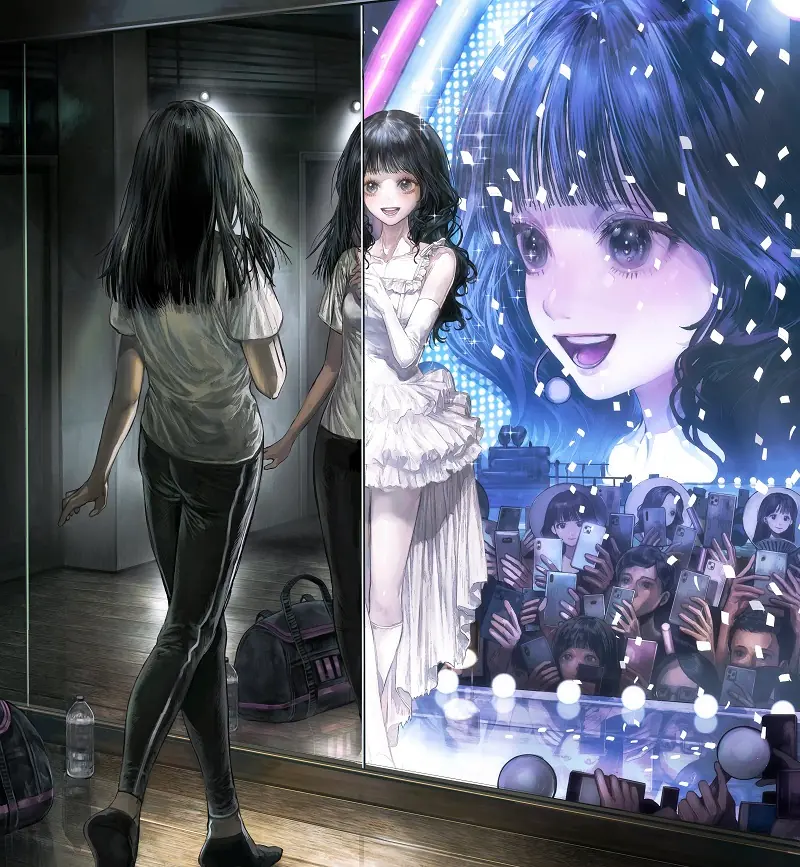 arte por Ikuta - sonho de ser idol Ilustração mostrando o começo do treinamento e o sonho de ser Idol